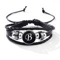 Bracelet multicouche en cuir tressé pour homme avec perles argentées et lettre B - Lettre-B