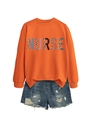 Detail von NURSE Sweatshirt mit Leoparden-Print und Distressed-Denim-Shorts - S / Orange