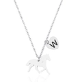 Collana in acciaio argento con ciondolo cavallo e pendente a cuore con lettera W incisa - Lettera W