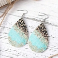 Pendientes bohemios de gota con estampado de leopardo y purpurina menta en madera - Estampado de Leopardo y Brillo Verde Menta (Estilo 1)