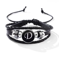 Bracelet multicouche en cuir tressé rétro pour hommes avec breloque lettre D - Lettre-D