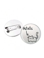 Runder Dinosaurier-Anstecker mit Autistic-Katzen-Grafik und Metall-Sicherheitsnadel - Katze (Autistic)