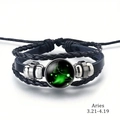 Handgefertigtes Widder-Sternzeichen Lederarmband mit grünem Widder-Charm-Anhänger - Widder