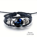 Pulsera multicapa de cuero trenzado signo Piscis con gema de vidrio de constelación azul - Piscis