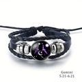 Pulsera multicapa de cuero trenzado del zodiaco Géminis con cabujón de cristal - Géminis