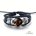 Pulsera de cuero PU trenzado de varias capas con signo zodiacal Leo y cuentas de plata - Leo
