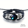 Mehrlagiges geflochtenes Taurus Sternzeichen Lederarmband für Damen und Herren in Schwarz - Stier