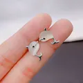 Collana con ciondolo delfino in argento con opale e design di gioielli oceanici - Orecchini a Bottone Piccolo Delfino / Argento (Placcato K Bianco)