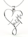 Detailopname van een zilveren hart faith hanger met een fijn opengewerkt letterontwerp - Faith Hart Stijl (Stijl 3)