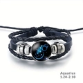 Verstellbares mehrlagiges Lederarmband mit Aquarius Sternzeichen-Anhänger in Blau - Wassermann