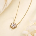 Elegant gold-tone stainless steel necklace featuring a purple pearl flower pendant - Flower Necklace / 45+5cm Extender