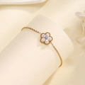 Golden flower pearl pendant necklace with minimalist bead edge on a cream background - Flower Anklet (Bracelet) / 16+5cm Extension Chain
