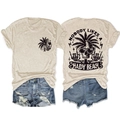 Front and back detail of graphic t-shirt with palm tree logo and skull beach print - S / Sand (Black Graphic)