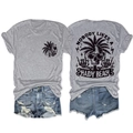 Front and back detail of grey t-shirt featuring tropical skull graphics and palm trees - Light Grey (Black Graphic)