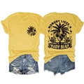 Front and back view of mustard yellow T-shirt with vintage skull print and denim shorts - Yellow (Black Graphic)