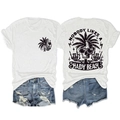 Front and back detail of white palm and skull graphic tee with denim shorts set - White (Black Graphic)
