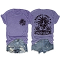 Detailed front and back view of purple graphic T-shirt with palm tree and skull prints - Purple (Black Graphic)