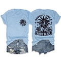Front and back view of light blue t-shirt with Nobody Likes a Shady Beach print - Light Blue (Black Graphic)
