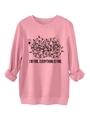Détail du sweat rose à col rond avec imprimé guirlande de Noël et message drôle - S / Pêche