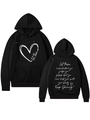 Front and back detail of black hoodie with white heart print and motivational quote - S / Black