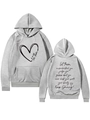 Grey hoodie set with front heart print and back quote displayed on white background - S / Light Gray