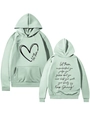 Detail of sage green hoodie with let them lettering and artistic heart print design - Light Green