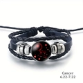 Mehrlagiges Cancer Sternzeichen Lederarmband mit Retro Silberperlen und Glasedelstein - Krebs