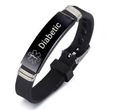 Adjustable black silicone medical alert bracelet with stainless steel Diabetic engraving - Black / Diabetic