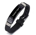 Durable black silicone medical ID bracelet for Type 1 Diabetic with steel plate - Black / Type 1 Diabetic
