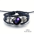 Handgefertigtes mehrlagiges Waage-Sternzeichen-Armband aus schwarzem Ledergeflecht - Waage