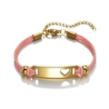 Pink cord bracelet with golden engraved plate and hollow heart charm for women - Pink Woven Hollow Heart Style (Blank No Engraving)