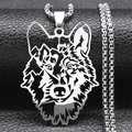 Men's hollow wolf head pendant necklace in silver stainless steel with box chain - Silver