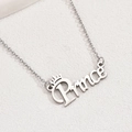 Silver Prince letter pendant necklace with crown detail on stainless steel chain - Silver