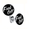 Hip hop punk ronde oorknopjes met Fuck OFF print op zwarte basis in bloemstijl - Zwarte Fuck Off Stijl (Stijl 2)