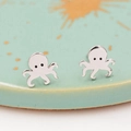 Poliert Oktopus Edelstahl Ohrstecker mit niedlichem Cartoon Design für Damen - Oktopus / Silber
