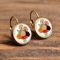 Vintage bronze lever-back earrings with colorful carnation floral glass cabochons - Multicolor Carnations