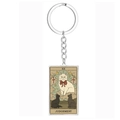 Detail of vintage cat Judgement tarot keychain with polished silver metal ring - Judgement
