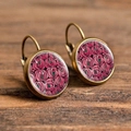 Vintage style bronze lever-back earrings featuring pink rose floral glass cabochons - Pink Rose Cluster