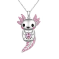 Axolotl pendant necklace with pink heart zircon and enamel details on silver chain - Style 1 (2x3.3cm)