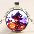 Detail of Halloween necklace with pumpkin ghost pendant and Happy Halloween typography - Q Girl Anime Image (款式-26)