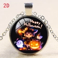Detail of Halloween round glass pendant with anime witch, pumpkin lamp and silver chain - Anime Girl Pumpkin Ghost (款式-25)