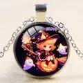 Detailed close-up of Halloween pendant featuring a witch on a pumpkin with ghost illustrations - Q Witch Sitting on Pumpkin (款式-24)