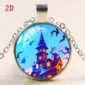 Detail view of gothic castle and bats illustration in a round glass pendant necklace - Gothic Castle Bat (款式-18)