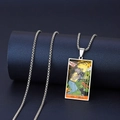 Collier pendentif lune de tarot vintage en acier inoxydable avec style de peinture à l'huile - Lune