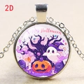 Macro shot of Halloween necklace detail with pumpkin and ghost illustration on round pendant - Purple Illustration Ghost Pumpkin (款式-10)
