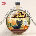 Detail of Halloween pendant with black cat, ghost and pumpkin under glass dome - Big Eye Cat Pumpkin Ghost (款式-9)