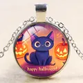 Detail of Halloween round pendant with cartoon black cat, pumpkin and happy halloween text - Cartoon Black Cat Pumpkin (款式-6)