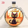 Detailed view of Halloween silver pendant with black cat and Happy Halloween motif - Black Cat by Window (款式-7)