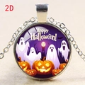 Macro detail of Halloween necklace featuring pumpkin and ghost illustration in round glass - Purple Starry Ghost (款式-4)