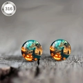 Halloween 316L stainless steel stud earrings with pumpkin and ghost glass cabochons - Pumpkin Ghost Face Style (款式-1)